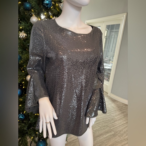 Silver Sequin Bell Sleeve Top - Picture 6 of 16